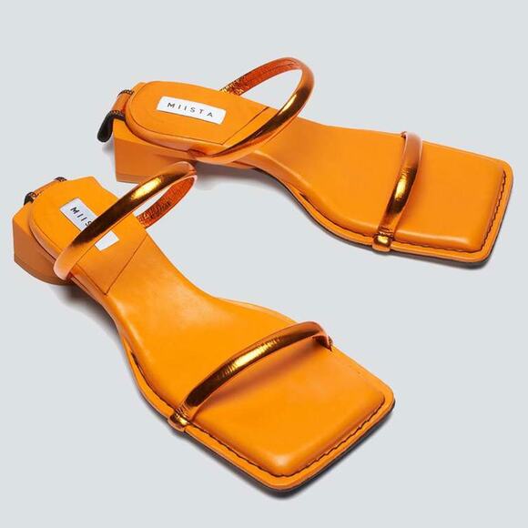 MIISTA NWOT Rejjie Metallic Square Toe Sandals in Orange Size 39/8.5 - Picture 1 of 15